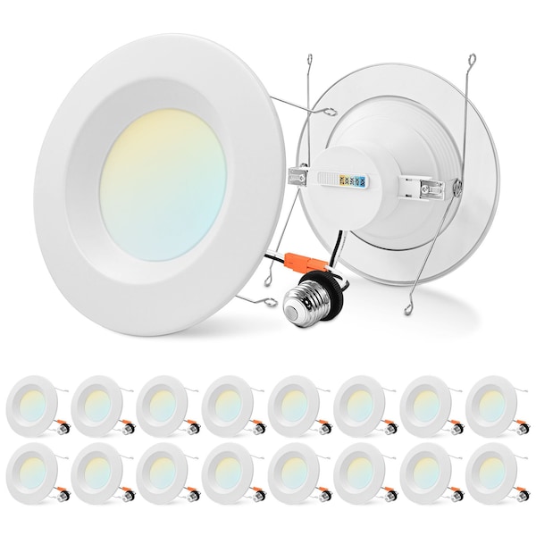 Luxrite 5/6 Inch LED Recessed Can Light 5CCT 2700K-5000K 17W 1500LM Dimmable Wet Rated ETL Listed, 16PK LR23799-16PK - main